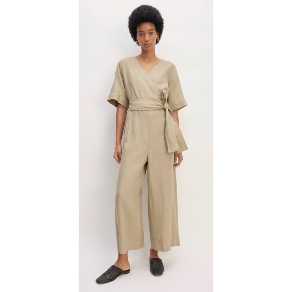 EVERLANE The Wrap Jumpsuit in Linen Trench Coat Khaki Size 6 / NWT